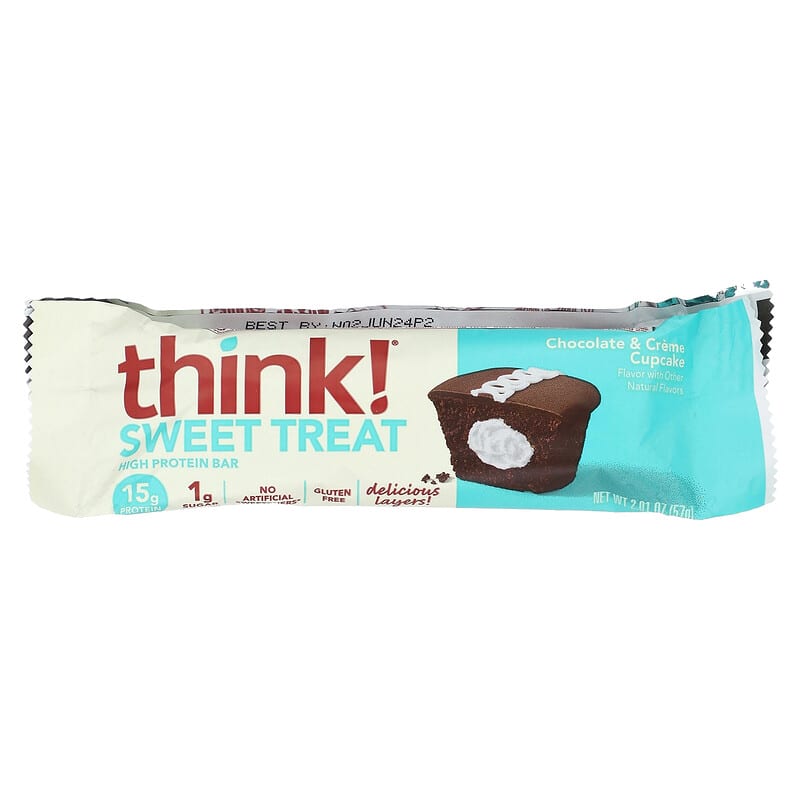 Think!, Desserts, High Protein Bars, Chocolate & Cream Cupcakes, 5 Bars, 2.01 oz (57 g) 