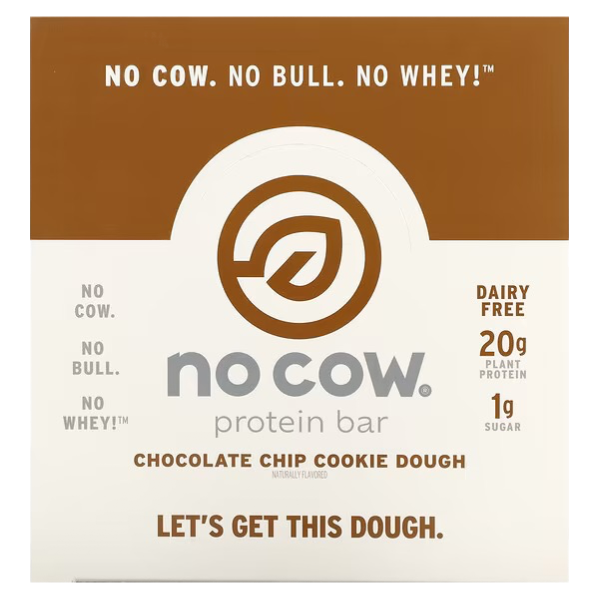 No Cow, Protein Bars, Chocolate Chip Cookie Dough, 12 Bars, 2.12 oz (60 g) Each 