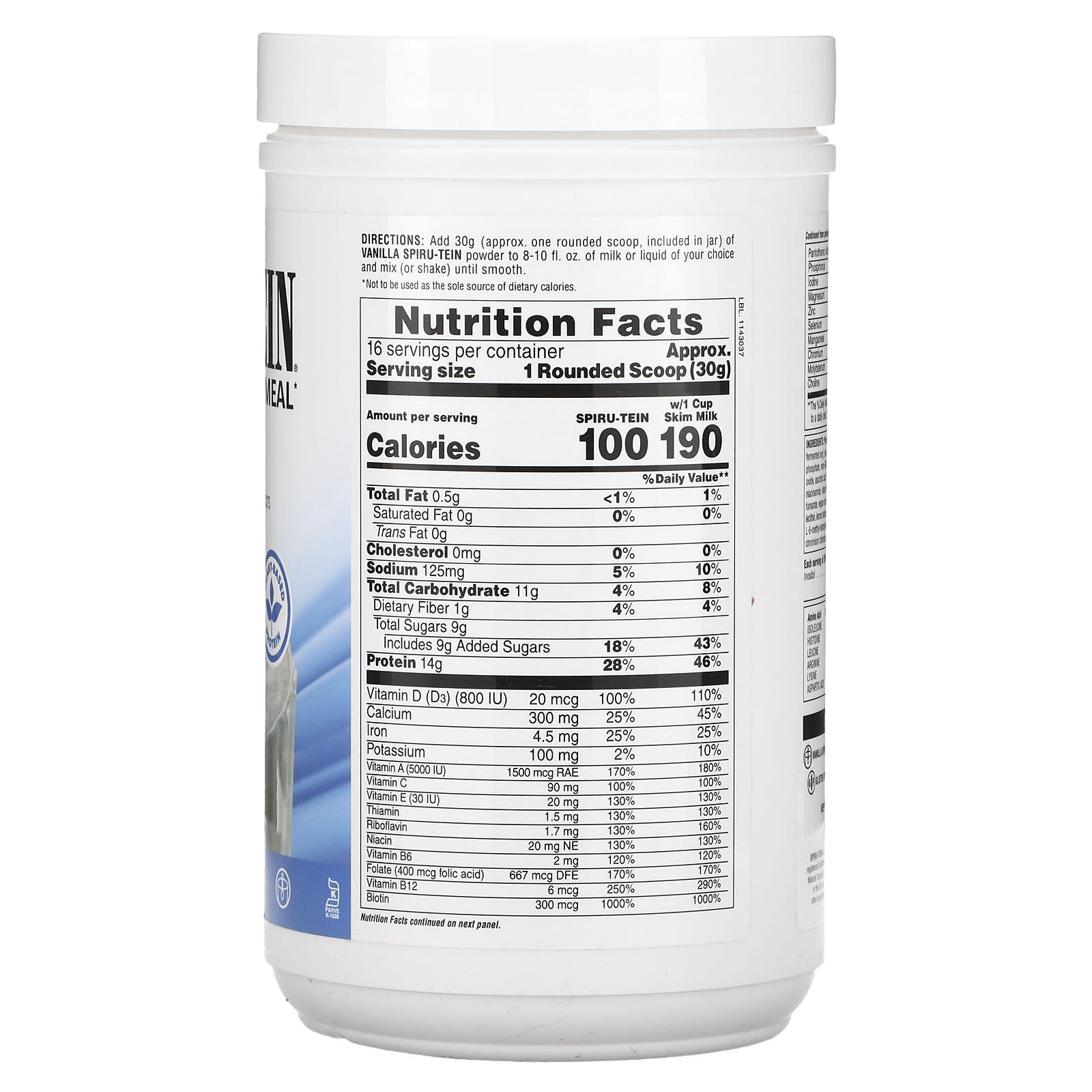 NaturesPlus, Spiru-Tein, Protein Powder Meal Replacement, Vanilla, 1.06 lbs (480 g) 